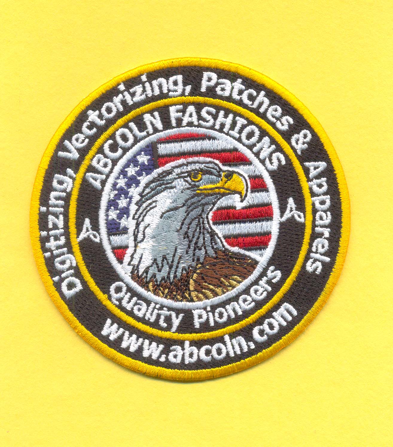 Circular patch with Crisp American Eagle on a USA Flag Background. Showcasing the quality at just 3 inches created with a laser cut