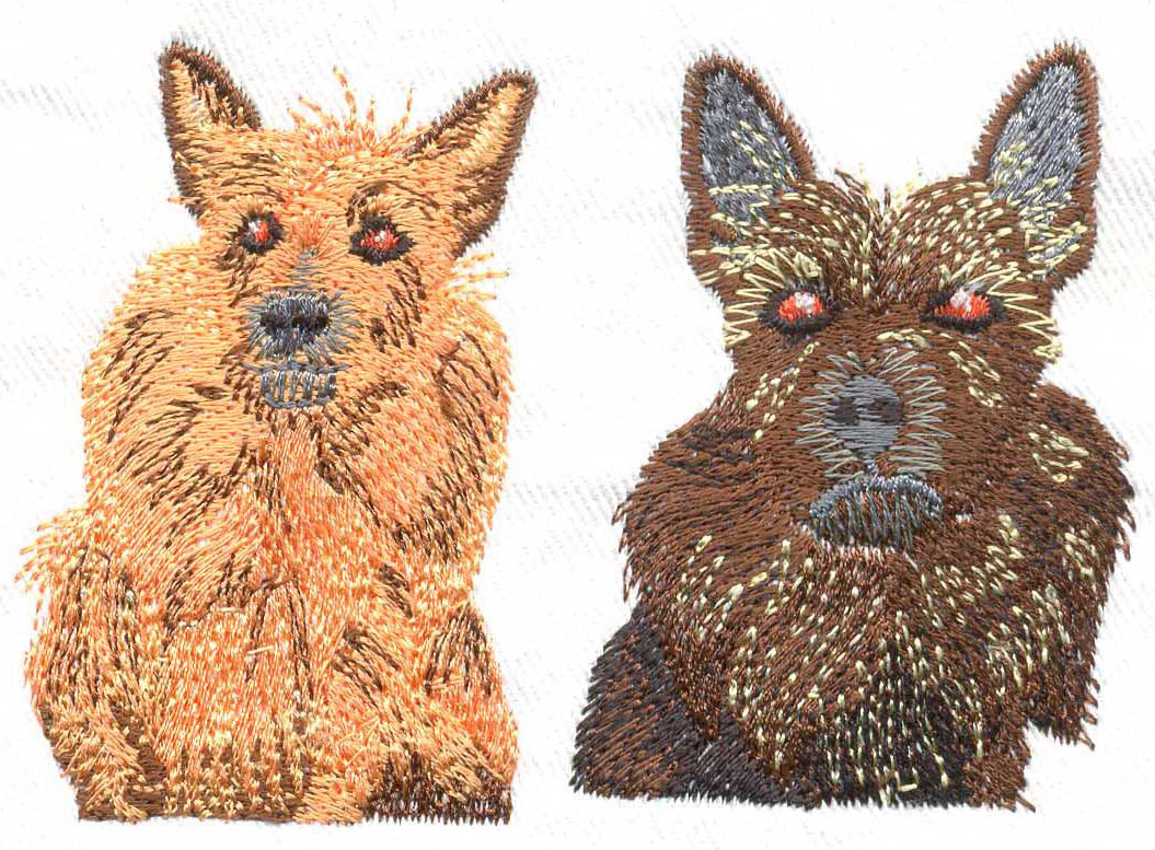 Adorable pups replicated from vintage photograph of actual dogs with stitch directions created to replicate the actual fur and the direction of the fur coat