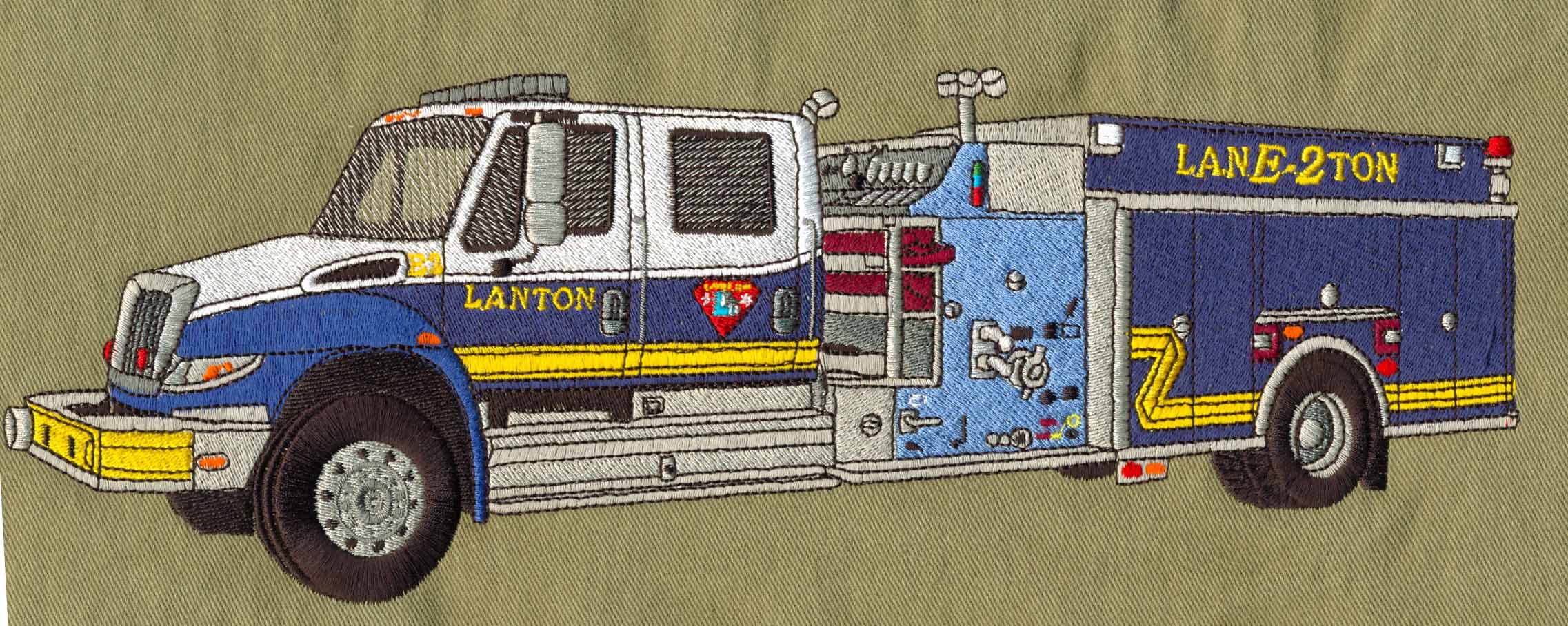 EMT Lanton trucks of FDIC Fire Department for Jacket Back of Indianapolis firemen