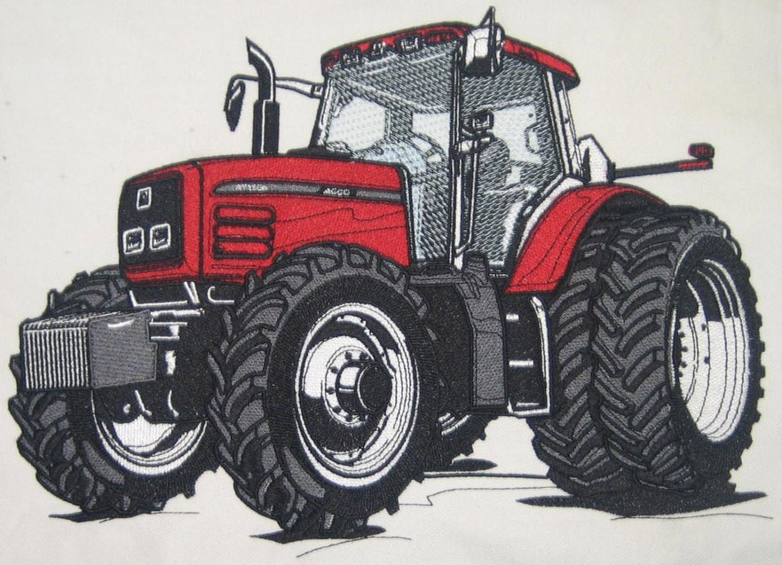 Quality Embroidery Digitizing with Tractor Sewout on Twill material depicting an appearance of text on license plate