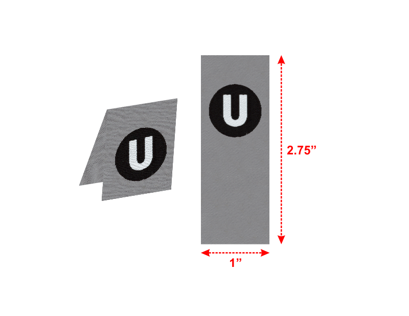 Woven Label having a Center Fold to attach onto caps, bags, shirts and is just 1 inch wide and has sewing allowance with heat seal and sewn on – Woven Labels