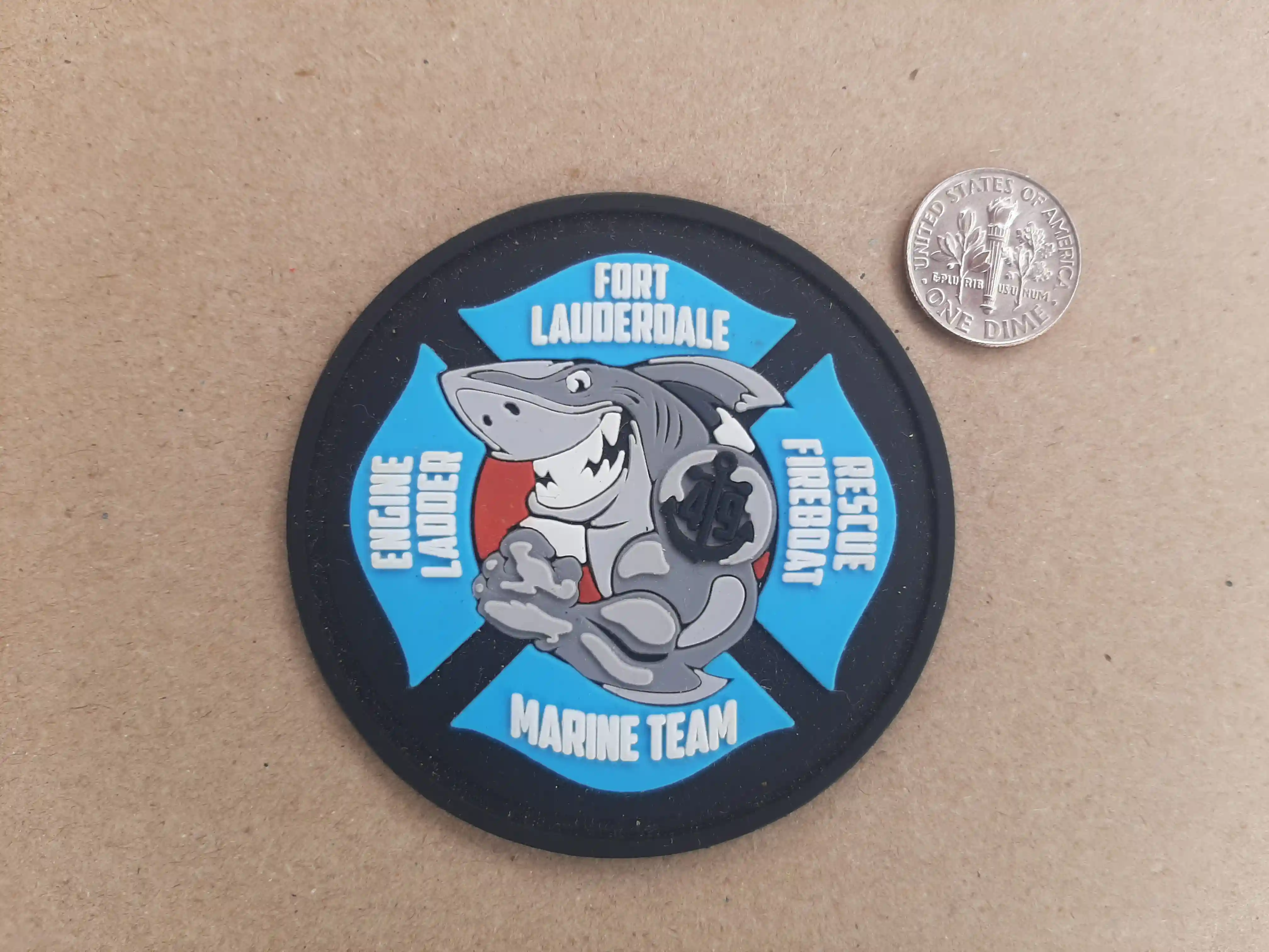 Even the tiny Anchor and 49 is crisp at the tiny sizing, along with the beautifully embossed Text and the shark. Creating a DIE with MM precision is the reason – PVC Patches