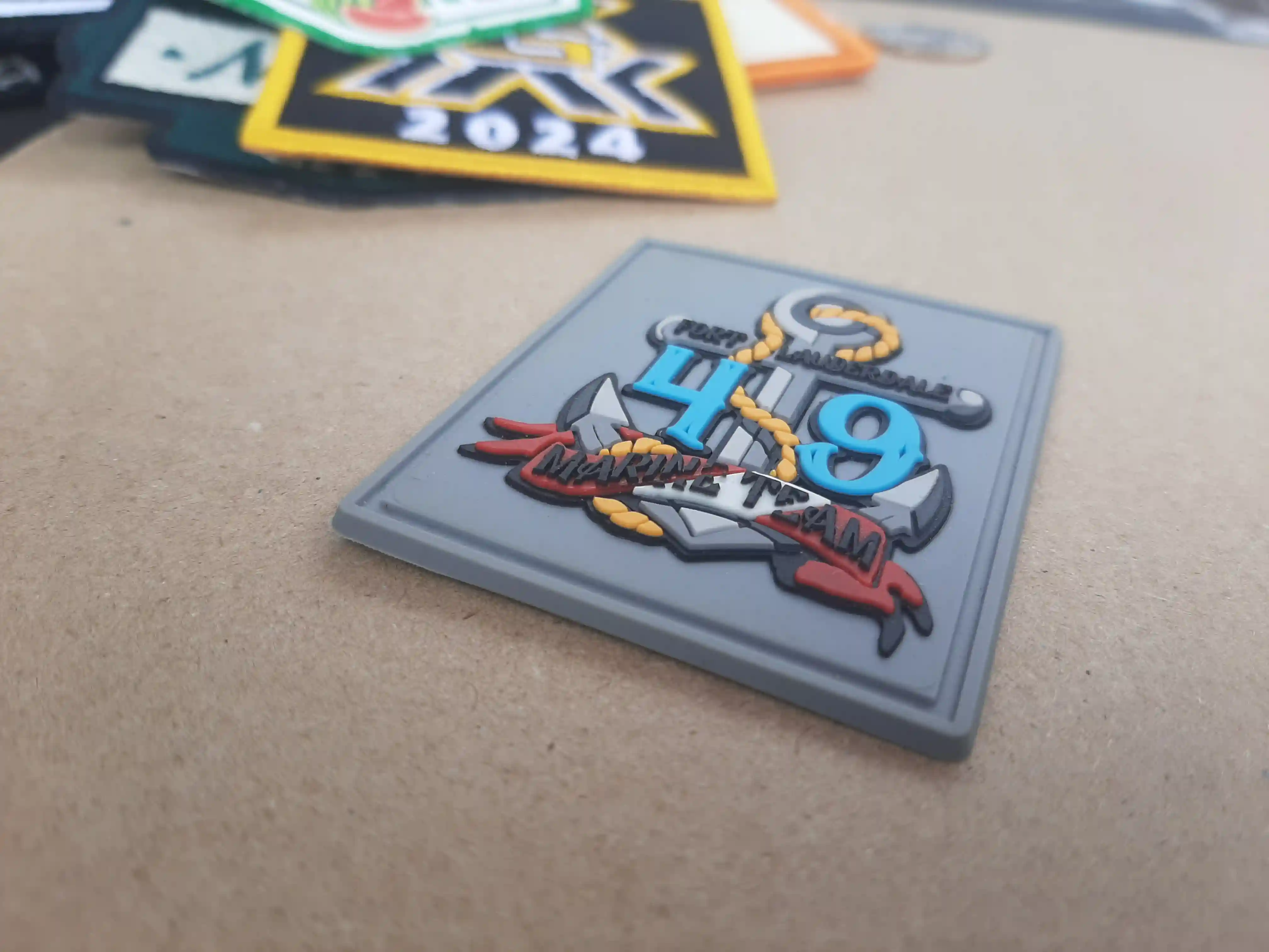 Look at the 3D Embossed multi colored image with the E and TE in a trench while the rest of the text is embossed. Beauty – PVC Patches
