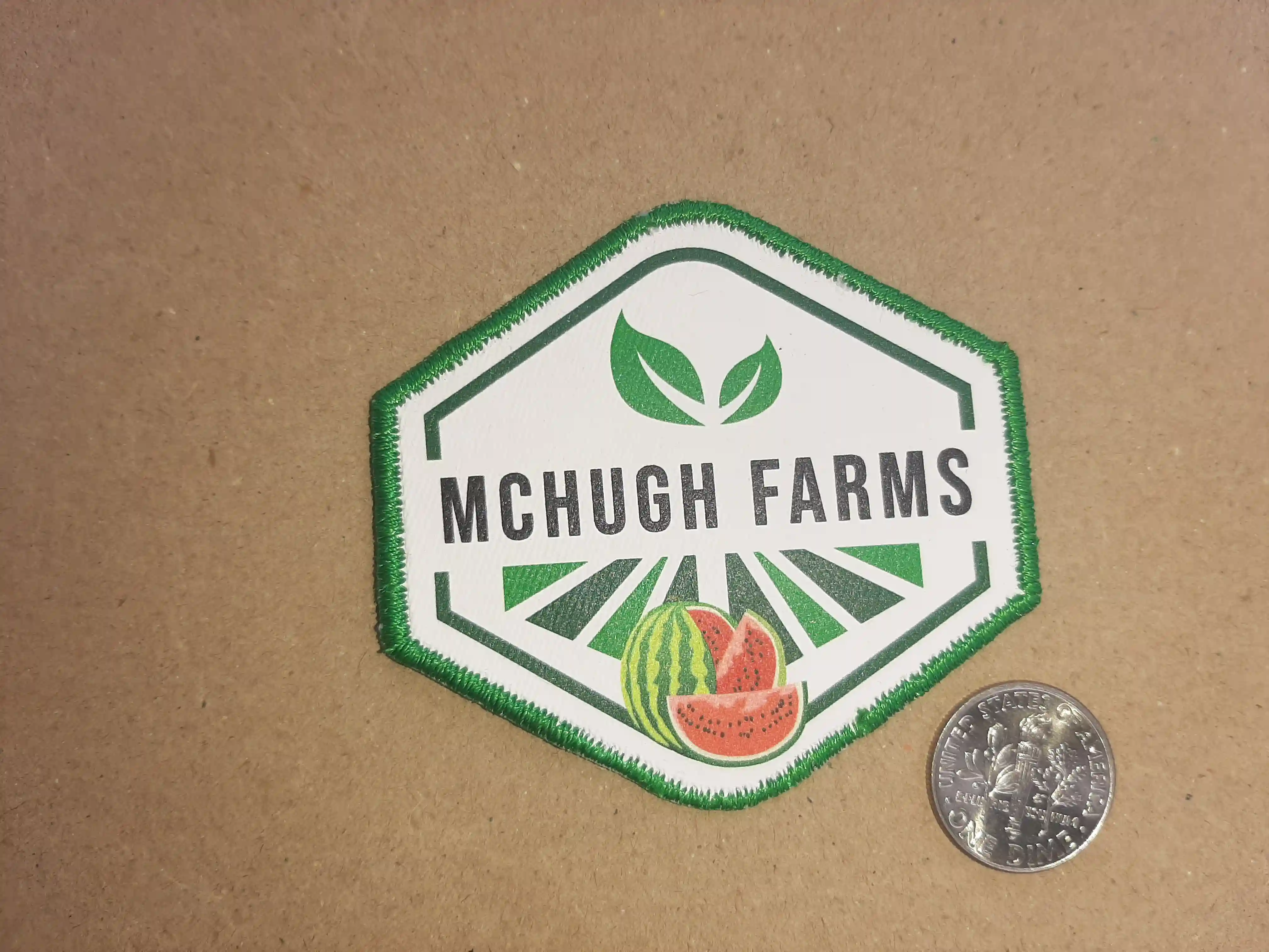 Photographic Reproduction with cut Water Melon imagery providing the contrast on UV Printed with the white being brighter white due to a specialized process – Sublimated Patches