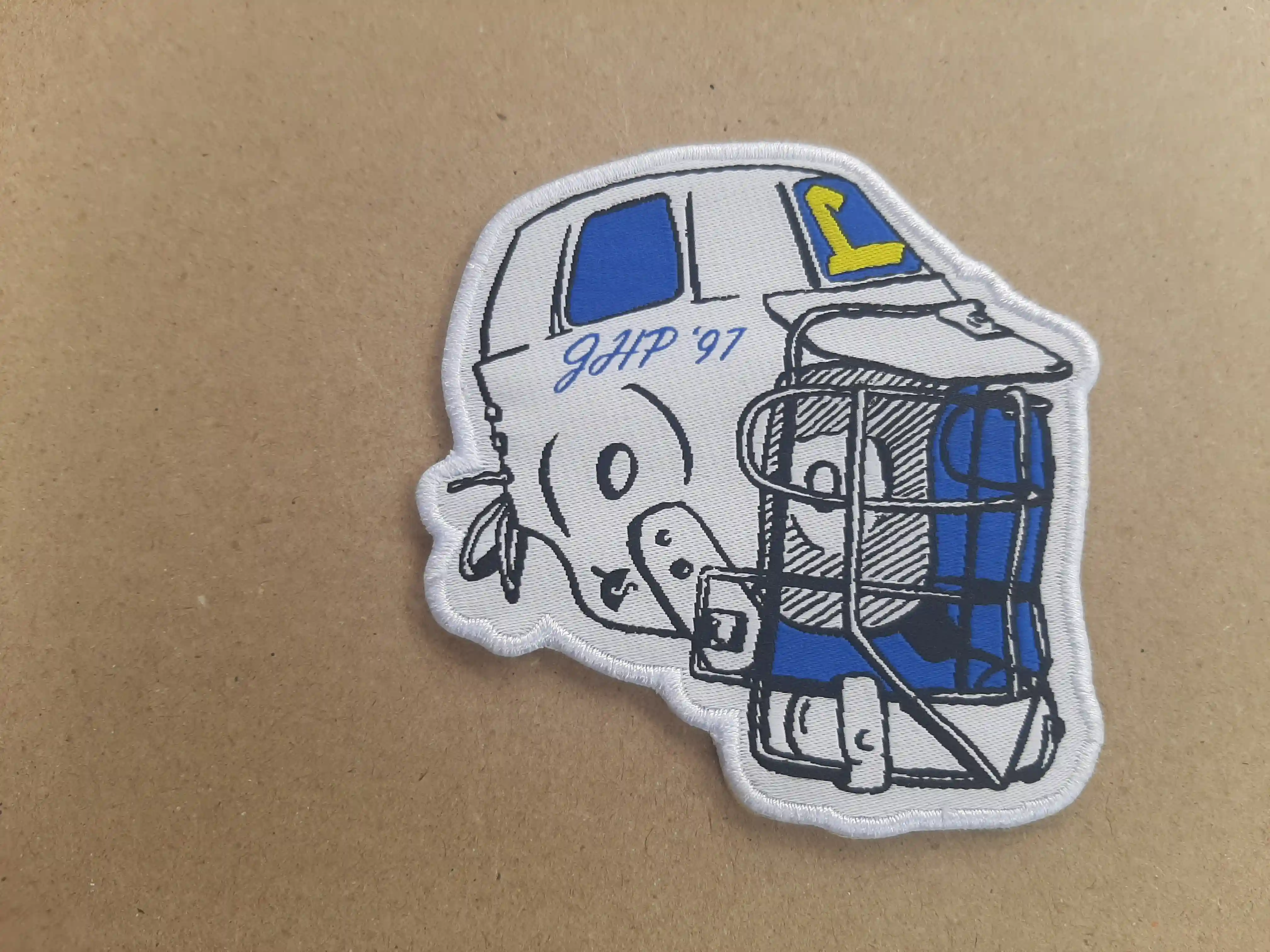 Hockey Clubs and Sports fan alike love Patches that are contoured and precise laser cut for the shape of the goalie mask. Make your logo stand out – Woven Patches