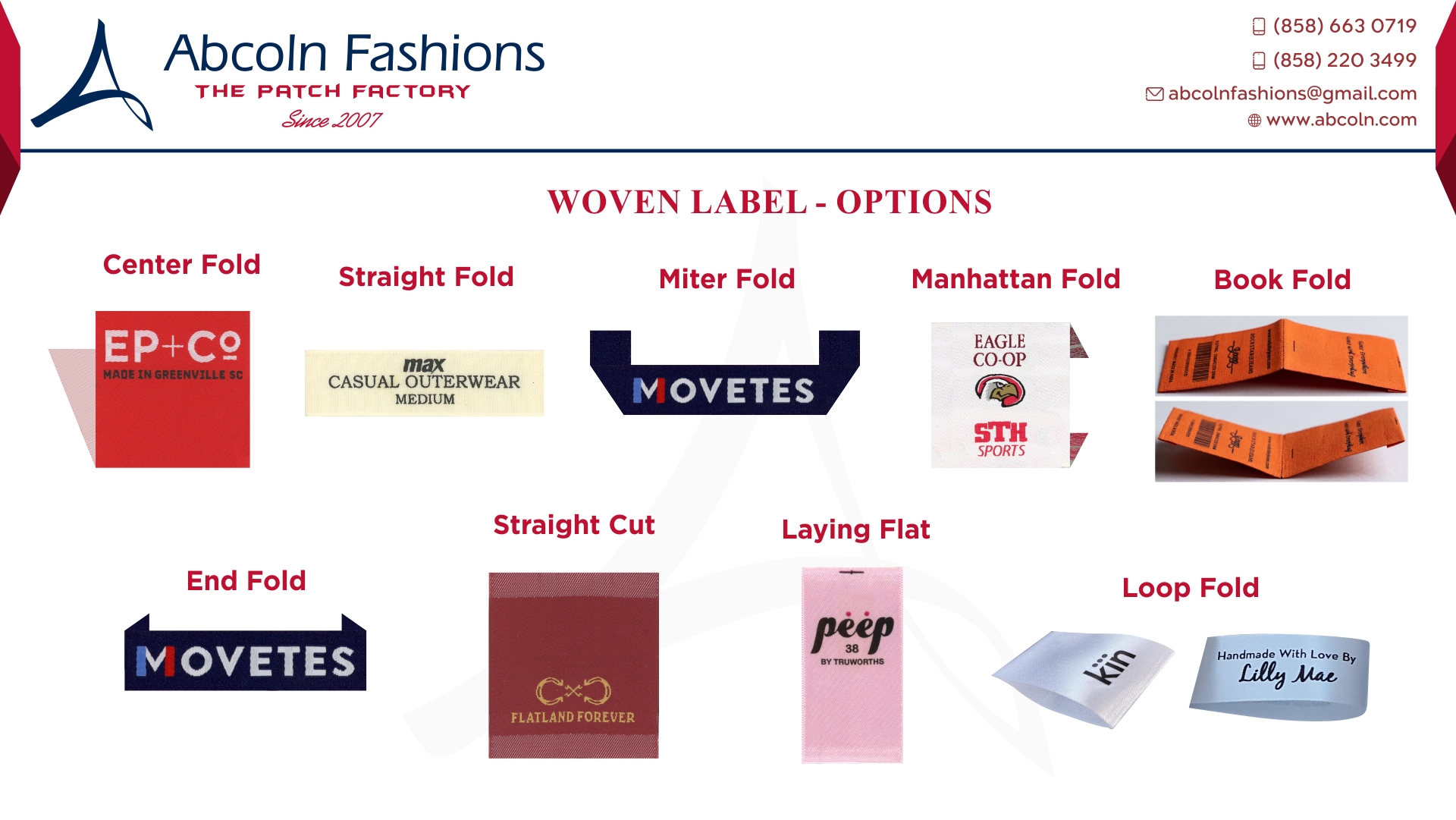 Heat Press Consistent Precise Dye Color-FAST Multi Color Woven Labels Flyer