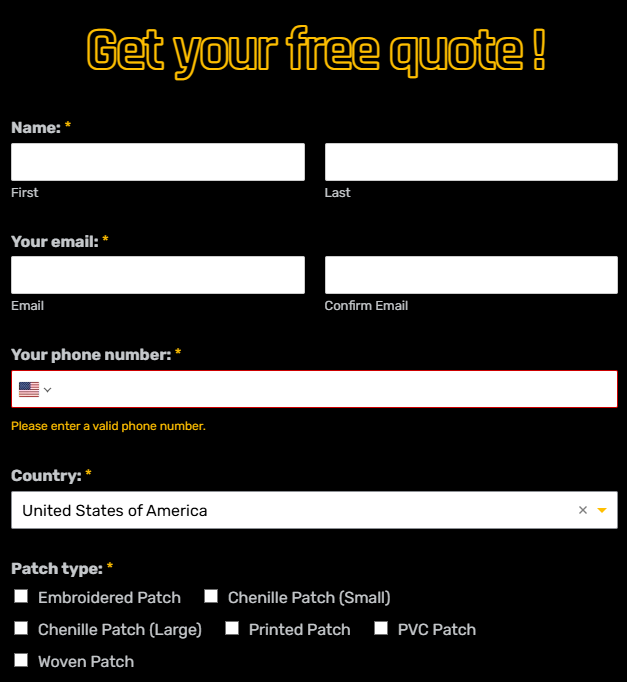 Custom Patch Quotation Form
